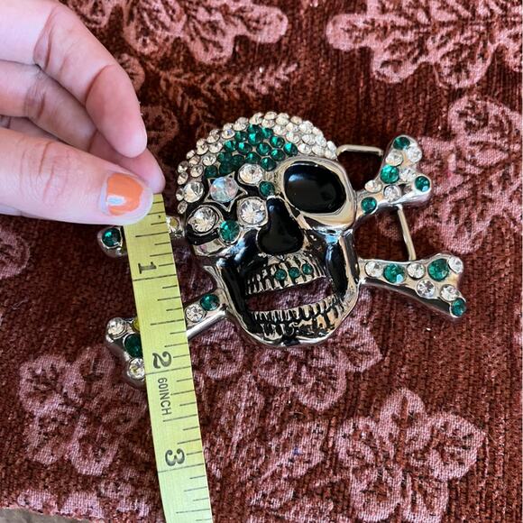 Bling Skull Crossbones Belt Buckle Emerald Green Bling - Picture 4 of 10